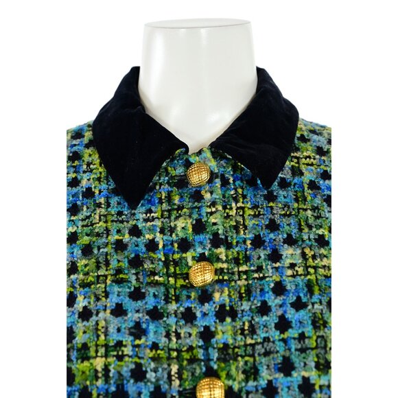 Vintage ESCADA Boucle Jacket sz 44 / 14  Aqua/Green Multi Check - Picture 2 of 9